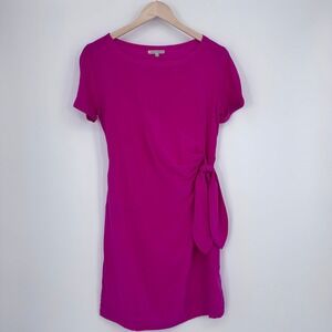 Laura Ashley 100% Silk Dress Women 10 Pink Magenta Tie Waist Ruched Cocktail Y2K